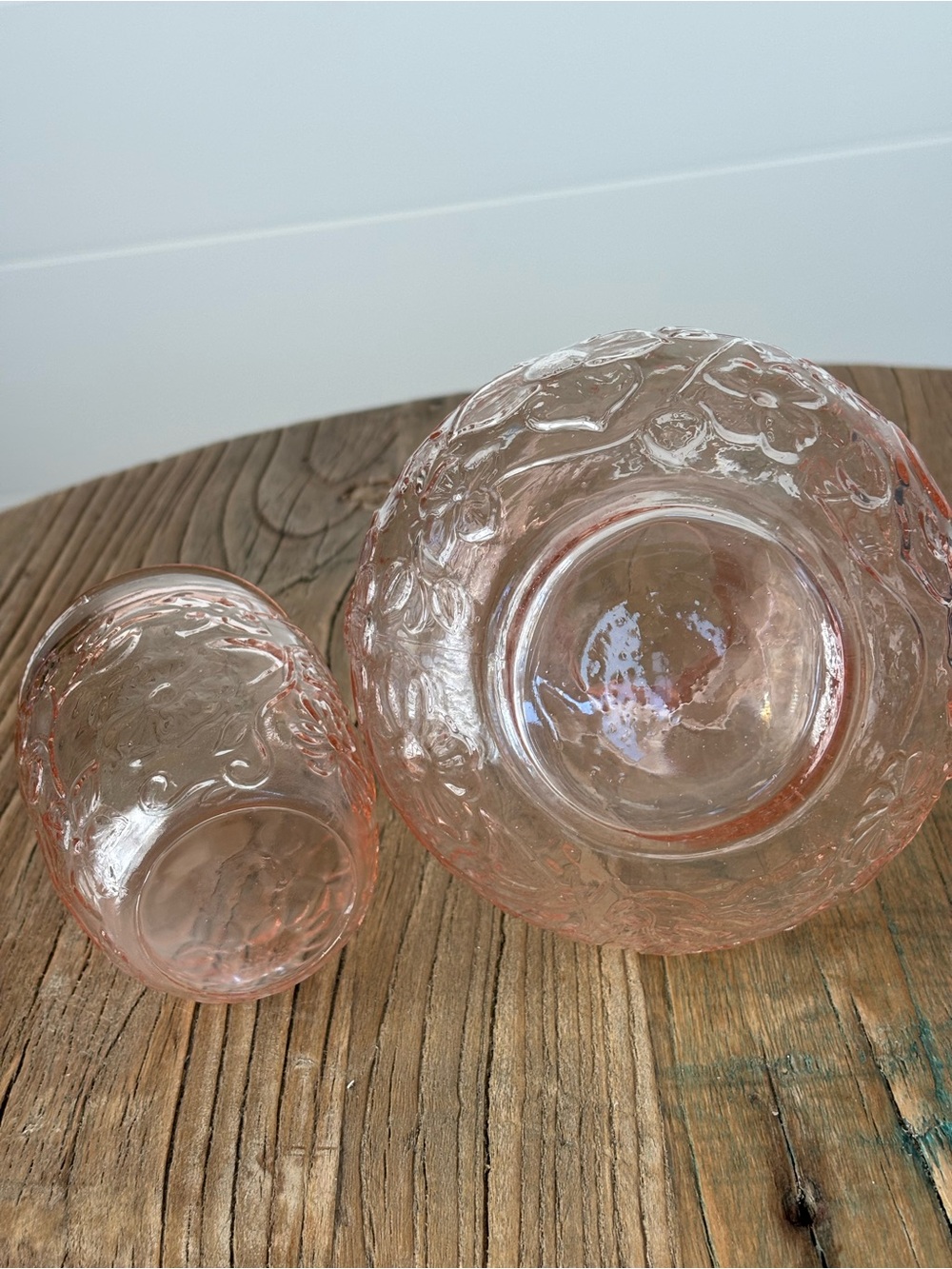 Vintage Pink Floral Depression Glass Bedside Carafe "tumble-up" - Picture 7 of 10